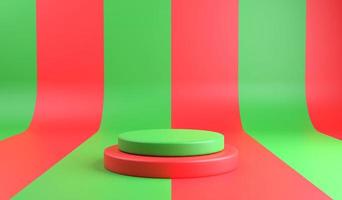 3D rendering podium stack in Christmas theme on green and red pattern background, 3d Christmas background for product display photo