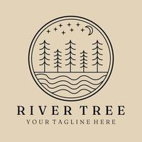 logotipo, icono y símbolo de arte de línea de árbol de río, con diseño de ilustración de vector de emblema