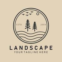 Landscape line art logo, icon and symbol, with emblem vector illustration design