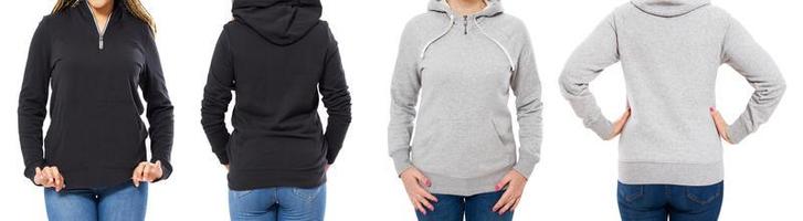 set of female hoodie mock up isolated over white background photo