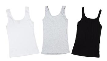 sleeveless t-shirt set, white, grey and black sleeveless shirts mock up isolation on white background photo