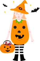 personnage de dessin animé de vacances d'halloween. enfants mignons en costumes de sorcière, momie, pirate, squelette et chat noir. fantômes et citrouilles fantômes. png