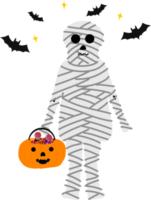 personagem de desenho animado de férias de halloween. lindos filhos em trajes de bruxa, múmia, pirata, esqueleto e gato preto. fantasmas e abóboras fantasmas. png