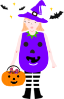 halloween Semester tecknad serie karaktär. söt barn i kostymer av häxa, mamma, pirat, skelett och svart katt. spöken och spöke pumpor. png