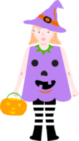 personnage de dessin animé de vacances d'halloween. enfants mignons en costumes de sorcière, momie, pirate, squelette et chat noir. fantômes et citrouilles fantômes. png