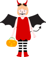 Halloween-Feiertags-Zeichentrickfigur. süße kinder in kostümen von hexe, mama, pirat, skelett und schwarzer katze. Geister und Geisterkürbisse. png