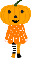 Halloween-Feiertags-Zeichentrickfigur. süße kinder in kostümen von hexe, mama, pirat, skelett und schwarzer katze. Geister und Geisterkürbisse. png