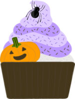 halloween cupcakes. söt barn i pumpa, katt, vampyr, häxa hatt, fladdermus, skelett och svart katt kostymer. png