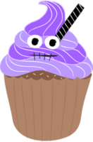 halloween cupcakes. söt barn i pumpa, katt, vampyr, häxa hatt, fladdermus, skelett och svart katt kostymer. png