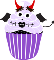 Halloween cupcakes. Cute kids in pumpkin, cat, vampire, witch hat, bat, skeleton and black cat costumes. png
