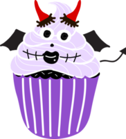 halloween cupcakes. schattig kinderen in pompoen, kat, vampier, heks hoed, knuppel, skelet en zwart kat kostuums. png