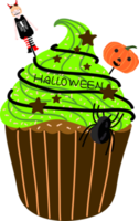 halloween cupcakes. schattig kinderen in pompoen, kat, vampier, heks hoed, knuppel, skelet en zwart kat kostuums. png