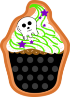 halloween cupcakes. schattig kinderen in pompoen, kat, vampier, heks hoed, knuppel, skelet en zwart kat kostuums. png