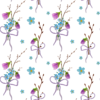 Watercolor spring flowers seamless pattern png