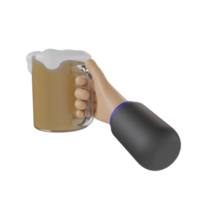 3d mano de un hombre de negocios sosteniendo un vaso de cerveza png