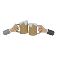 3d mano de un hombre de negocios sosteniendo un vaso de cerveza
