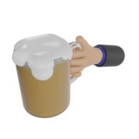 3d mano de un hombre de negocios sosteniendo un vaso de cerveza