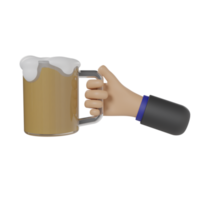 3d mano de un hombre de negocios sosteniendo un vaso de cerveza png