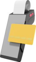 point gprs terminal pos avec reçu papier et carte de crédit. écran de maquette. appareil de paiement. nfc png sur fond transparent. rendu 3d.