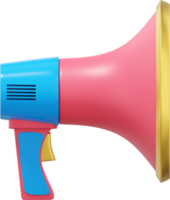 Megaphone realistic red side view. PNG icon on a transparent background. 3D rendering.