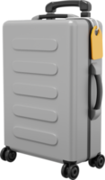 Travel gray suitcase on wheels with a handle. PNG icon on transparent background. 3D rendering.