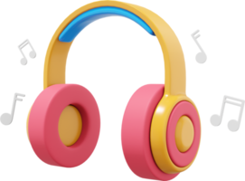 Wireless headphones and flying music notes side view. Multicolored PNG icon on a transparent background. 3D rendering.