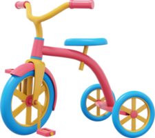 Children tricycle. Multicolored PNG icon on transparent background. 3D rendering.