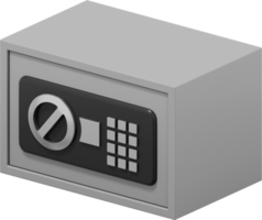 Modern safe with code lock. Gray close storage. PNG icon on transparent background. 3D rendering.