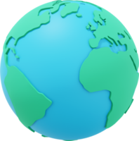 globe terrestre. bande dessinée minimaliste. icône isolé png coloré sur fond transparent. rendu 3d.