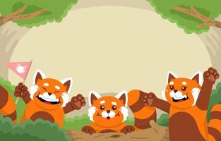 Three red pandas celebrating their international day vector