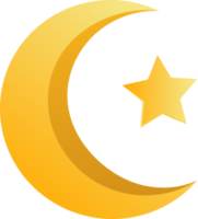 crescent moon and a star element icon with gradient color png