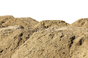 Baustelle mit Sandhaufen. Sandhaufen auf einem isolierten weißen Hintergrund. transparenter Hintergrund. png. Platz kopieren. png