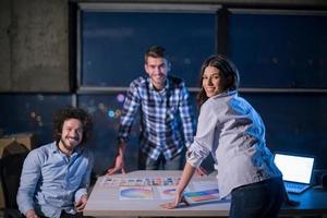 business people on construction site  in new startup office at night photo