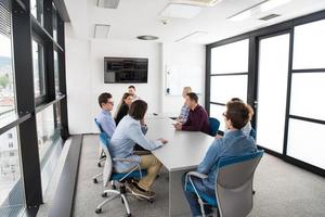 Business Team At A Meeting at modern office building photo