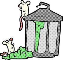 cartoon old metal garbage can with mice vector