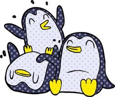 cartoon happy penguins vector