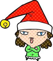 cartoon girl wearing christmas hat vector