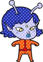 pretty cartoon alien girl vector