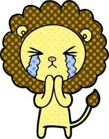 cartoon crying lion praying vector