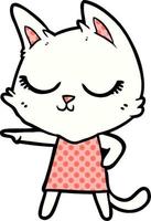 calm cartoon cat girl pointing vector