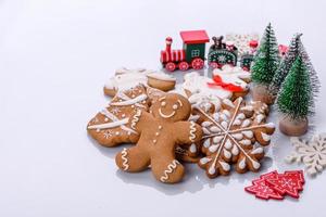 Elements of Christmas scenery, toys, gingerbread and other Christmas tree decorations photo