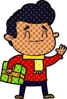 happy cartoon man with gift vector