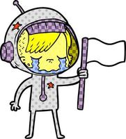 cartoon crying astronaut girl vector