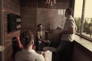 team meeting and brainstorming in small private office photo