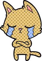 crying cartoon cat with folded arms vector