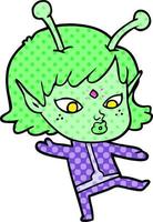 pretty cartoon alien girl vector