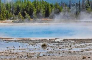 Vibrant Blue Thermal Pool In Geyser Basin In Yellowstone National Park photo