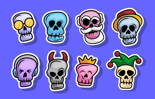 Hand Drawn Kawaii Skull Sticker Set