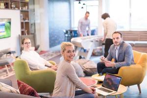 Startup Business Team At A Meeting at modern office building photo