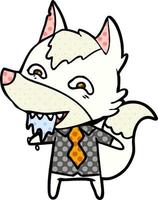 cartoon hungry wolf in office clothes vector